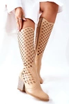 Damskie Kozaki Z Ażurowym Wzorem Beżowe Verben