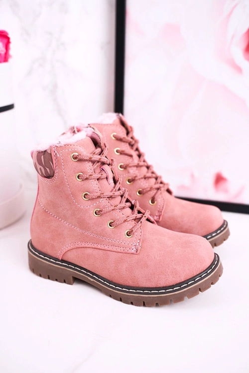 Dziecięce Botki Traperki Ocieplone Futerkiem Różowe London