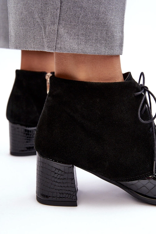 Damskie Botki Na Niskim Słupku Wężowy Wzór Czarne Ebba