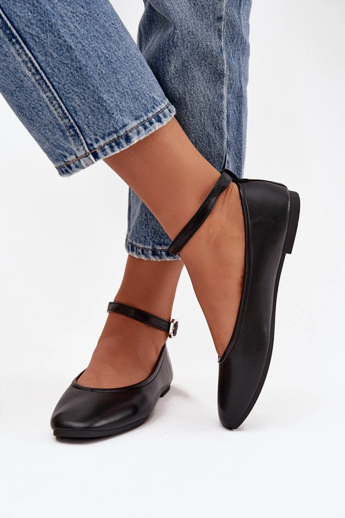 Baleriny Damskie Z Paskiem I Klamrą Czarne Janelor