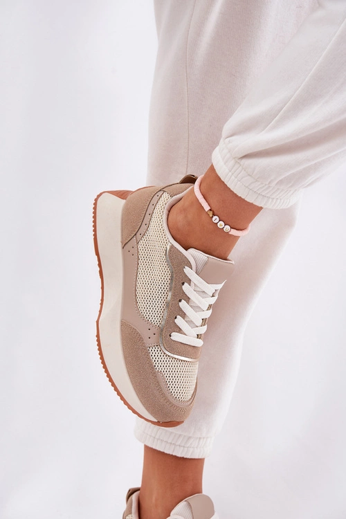 Buty Sportowe Damskie Z Siateczką Na Platformie Khaki Poova