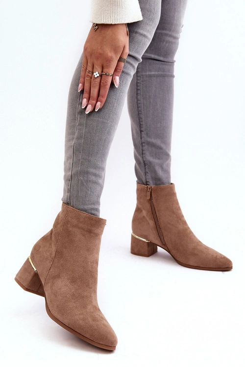 Zamszowe Damskie Botki Na Obcasie Beżowe Mebassa