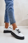 Buty Sportowe Damskie Na Platformie Skóra Naturalna Białe 41470 Vinceza