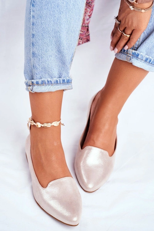 Baleriny Damskie Sergio Leone Beżowo Złote BL610