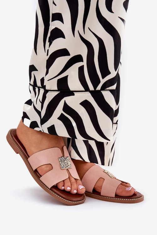 Płaskie Klapki Z Wycięciami I Ozdobą Brudny Róż Bohalis