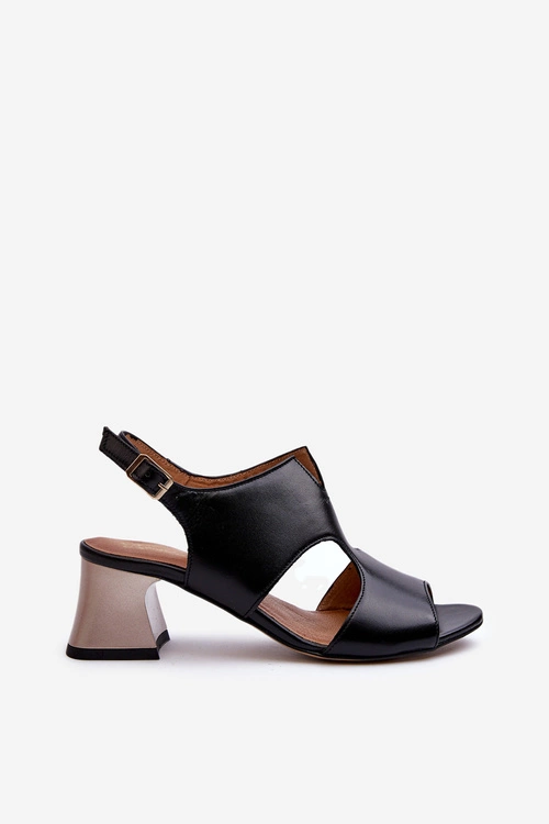 Sandały Damskie Skórzane Na Obcasie Maciejka 06566-01 Czarne