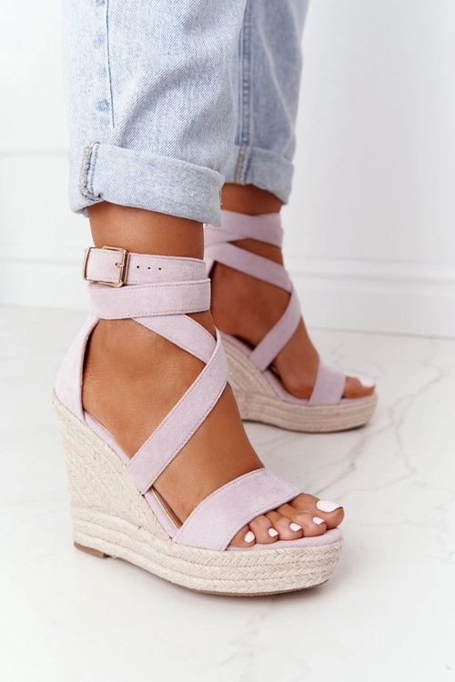 Sandały Na Koturnie Z Plecionką Fioletowe Lanzarote