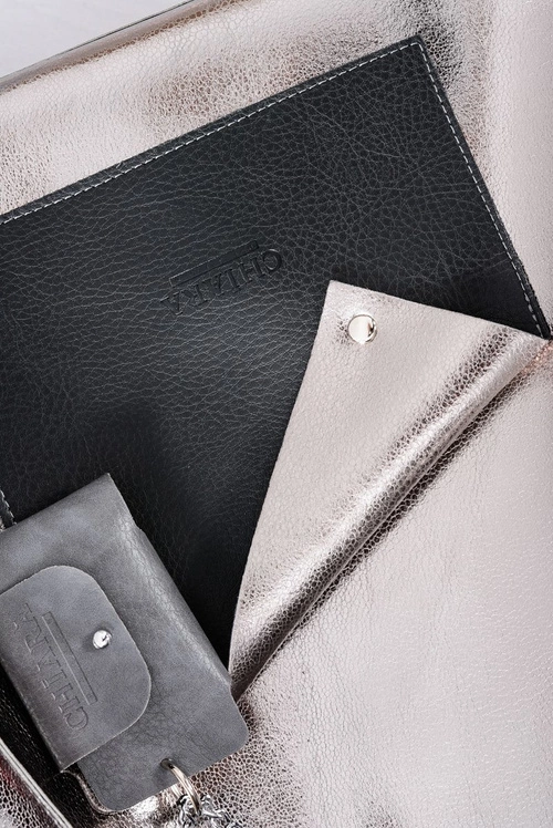 Duża Srebrna Torebka Damska Shopper + Mniejsza Torebka