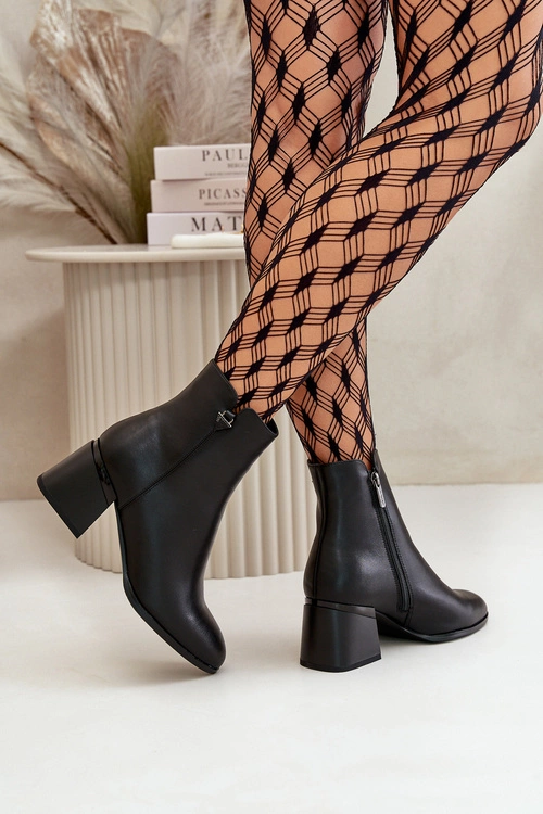 Eleganckie Ocieplane Botki Damskie Z Naturalnej Skóry Czarne Vinceza 77106