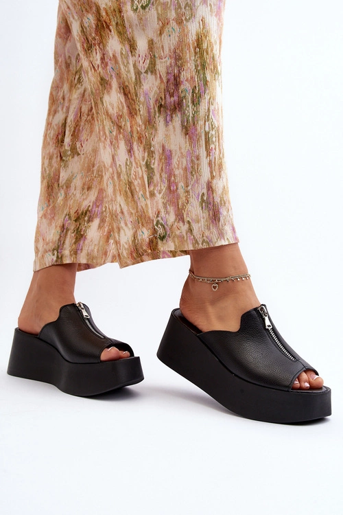 Zazoo 2916 Damskie Klapki Na Masywnej Platformie Z Suwakiem Czarne