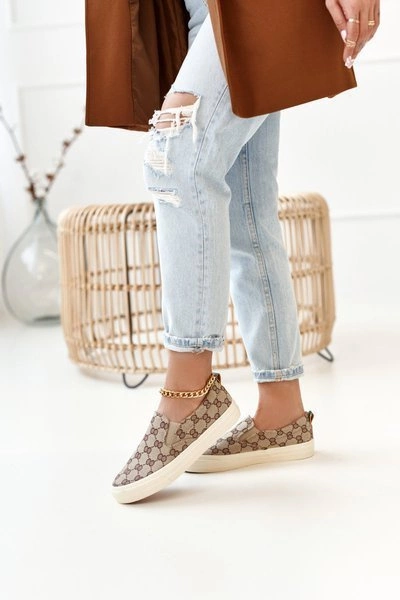 Damskie Logowane Tenisówki Slip-On Khaki Challenge