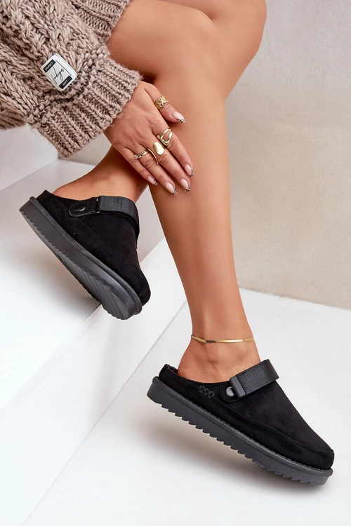 Ocieplane Kapcie Damskie Na Platformie Czarne Neliel
