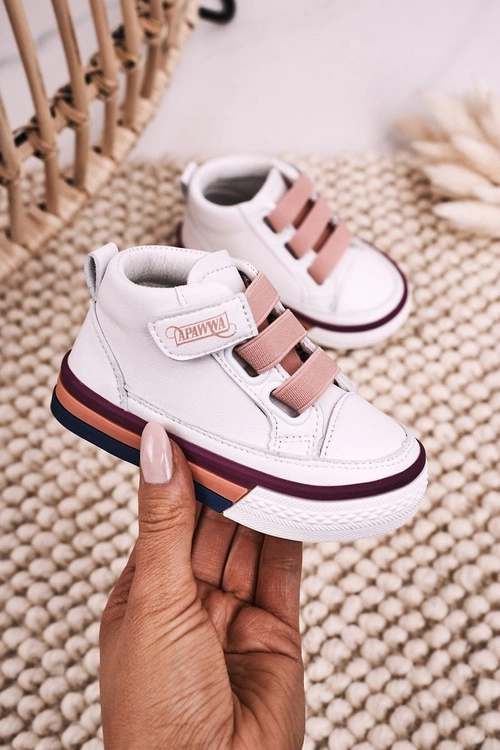 Dziecięce Wysokie Trampki Ze Ściągaczem Biało Różowe Baxter