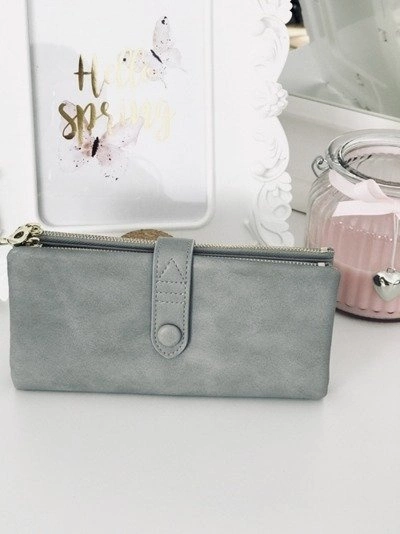 Duży Damski Szary Portfel Złote Okucia