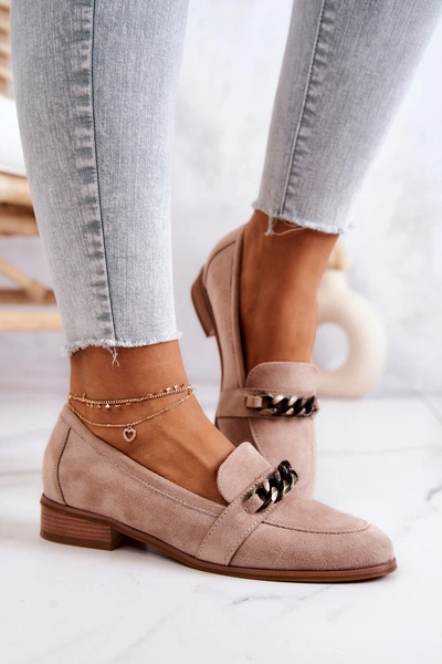 Zamszowe Półbuty Mokasyny Beżowe Yasmin