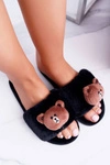 Lu Boo Damskie Czarne Pluszowe Klapki Z Misiem Teddy