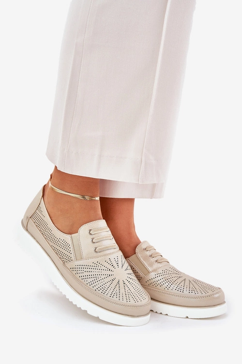 Półbuty Damskie Wsuwane Ażurowe Złote Azethia