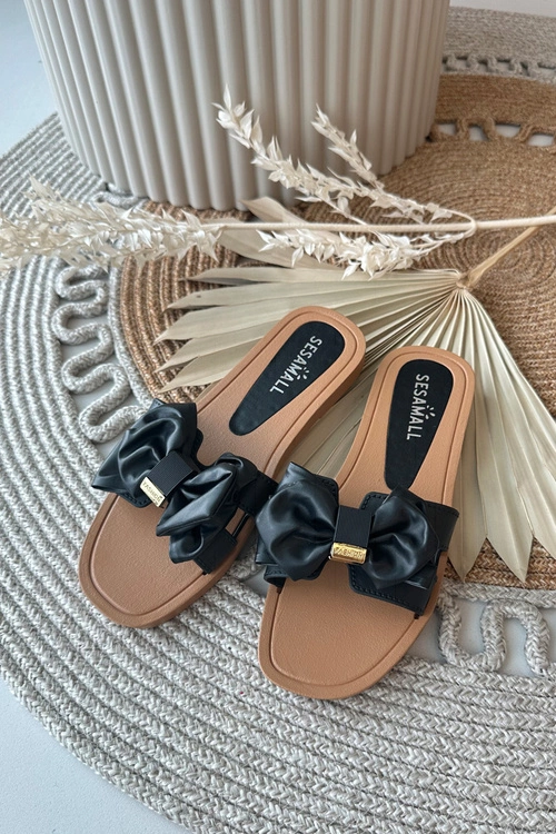 Klapki Damskie Z Kokardą Czarne Rivarina