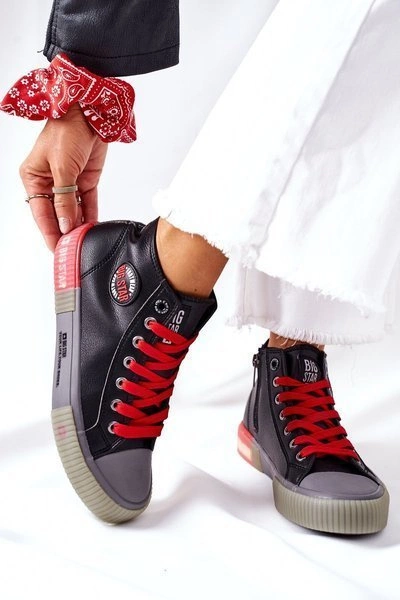 Skórzane Wysokie Trampki Big Star II274139 Czarne