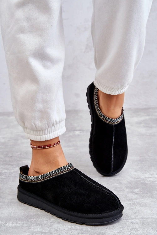 Zamszowe Damskie Papcie Z Futerkiem Czarne Buffie