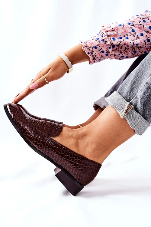 Lakierowane Mokasyny W Zwierzęcy Wzór Brązowe Lenie