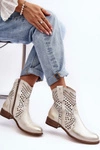 Zazoo 3305/2 Damskie Skórzane Ażurowe Botki Kowbojki Złote