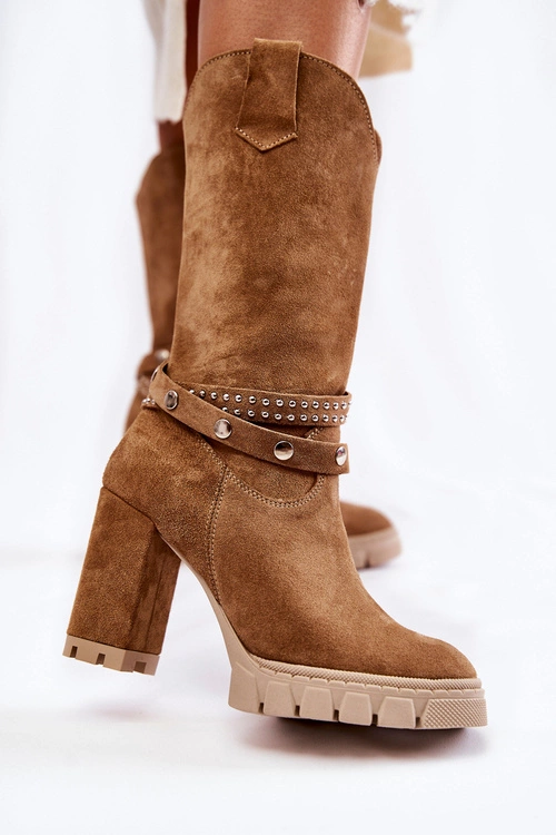 Damskie Kozaki Na Słupku Lewski Shoes 3246 Beżowe