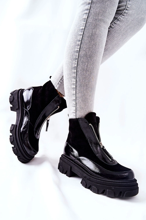 Skórzane Ocieplane Botki Laura Messi Czarne 2371