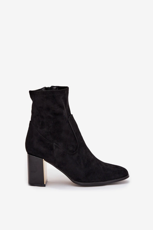 Botki Damskie Na Słupku Ze Złotym Elementem Ocieplane Czarne Amelisse