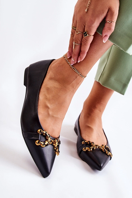 Damskie Skórzane Baleriny W Szpic Z Ozdobą Czarne Carlos