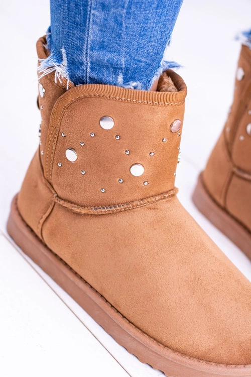 Damskie Ocieplane Botki Śniegowce Zamsz Camel Biggy