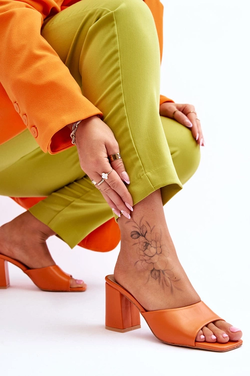 Damskie Skórzane Klasyczne Klapki Pomarańczowe Loara