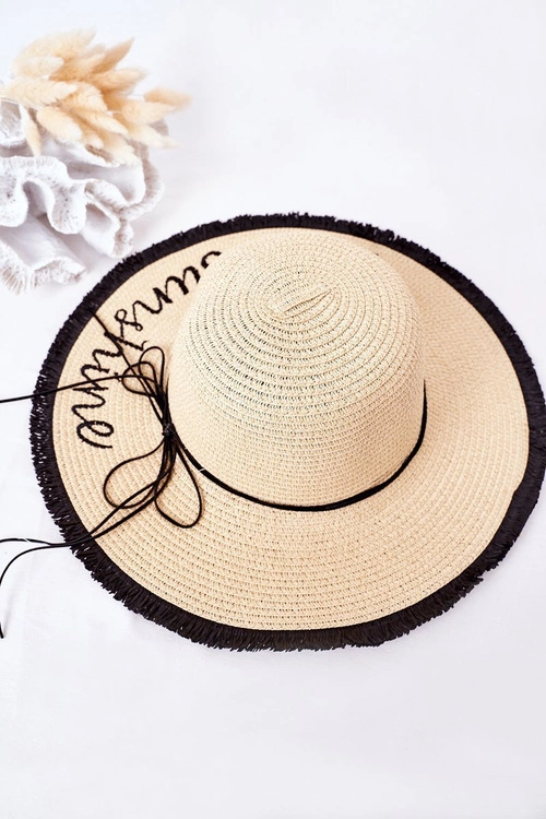 Słomiany Kapelusz BRUNO ROSSI Hello Sunshine Beżowo-Czarny