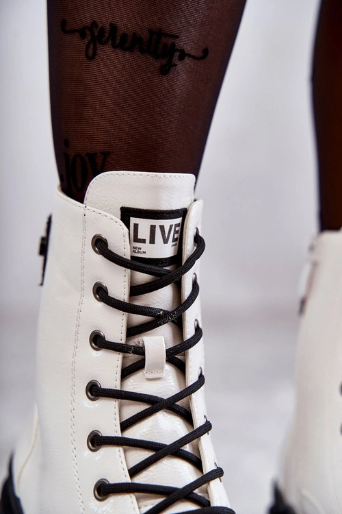 Damskie Lakierowane Botki Workery Sznurowane Białe Conny