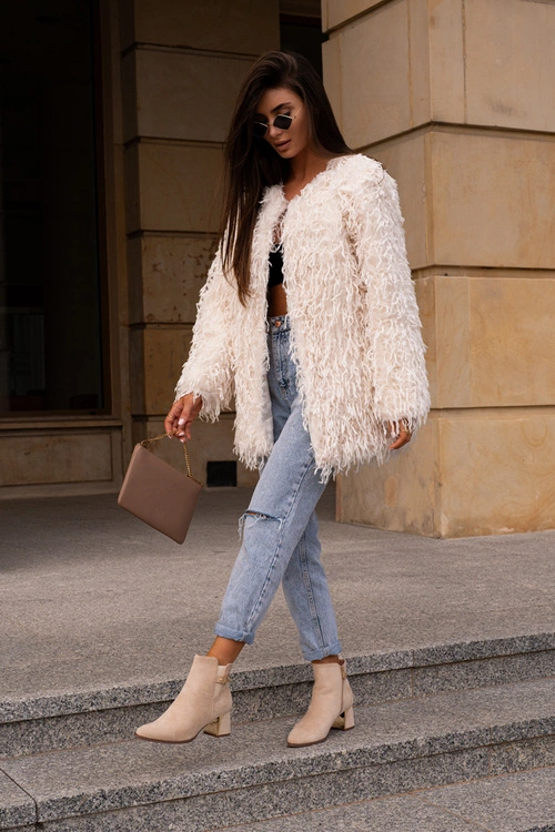 Botki Damskie Na Słupku Zapinane Na Zamek Eko Zamszowe Jasnobeżowe Bonucci