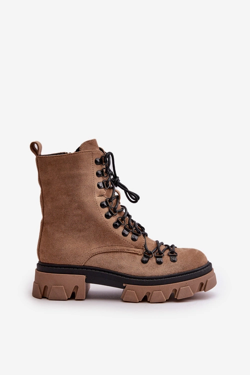 Ocieplane Zamszowe Botki Workery Wiązane Brązowe Pierro