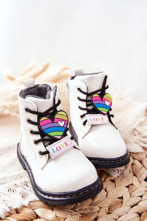 Lakierowane Botki Ocieplane Wełną Białe Anlon