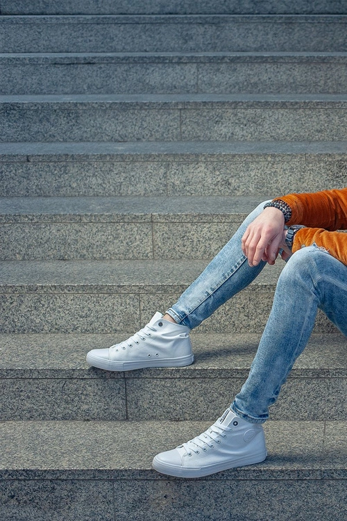 Męskie Klasyczne Wysokie Trampki BIG STAR FF174551 Białe