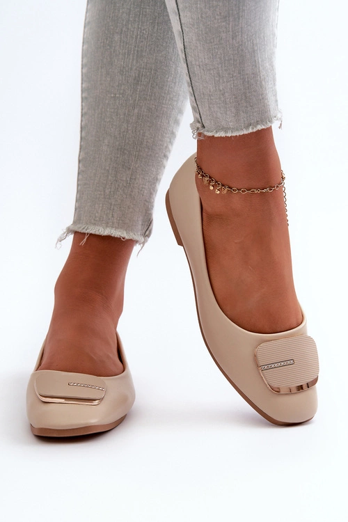 Baleriny Damskie Eko Skórzane Z Ozdobą Beżowe Edoslli