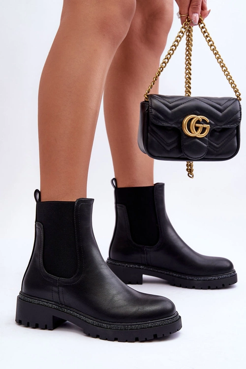 Skórzane Sztyblety Botki Damskie Czarne Crowder