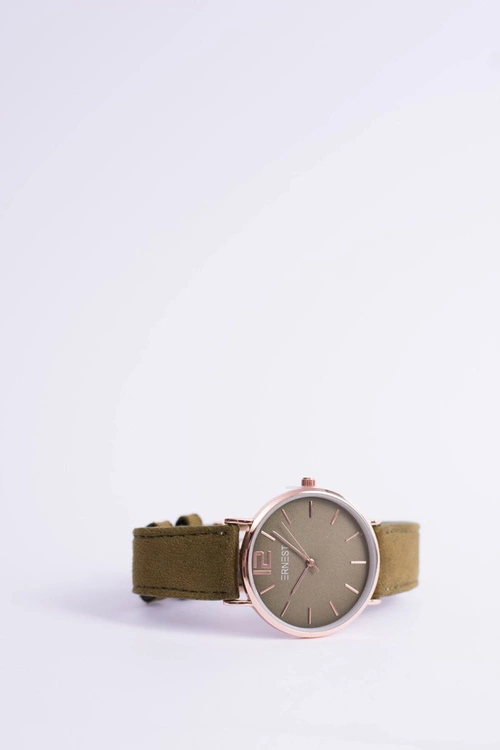 Damski Zegarek Ernest Manon Zamszowy Oliwka Złoty