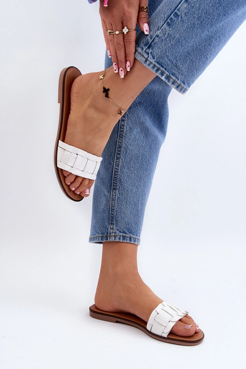 Damskie Klasyczne Klapki Na Płaskim Obcasie Białe Namrita