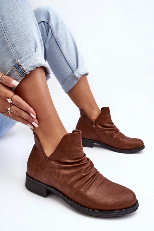 Ocieplane Niskie Botki Z Marszczeniem Brązowe Sakaala