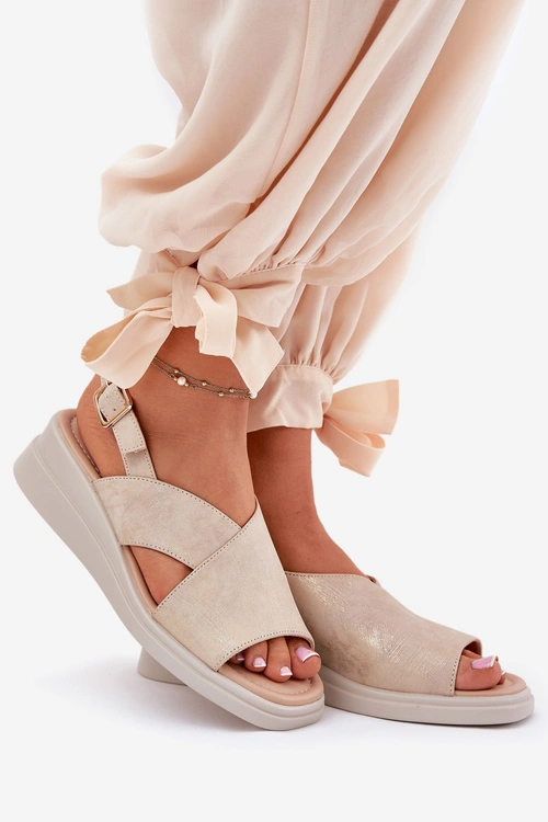 Sandały Damskie Na Koturnie Z Eko Skóry Złote Quilara