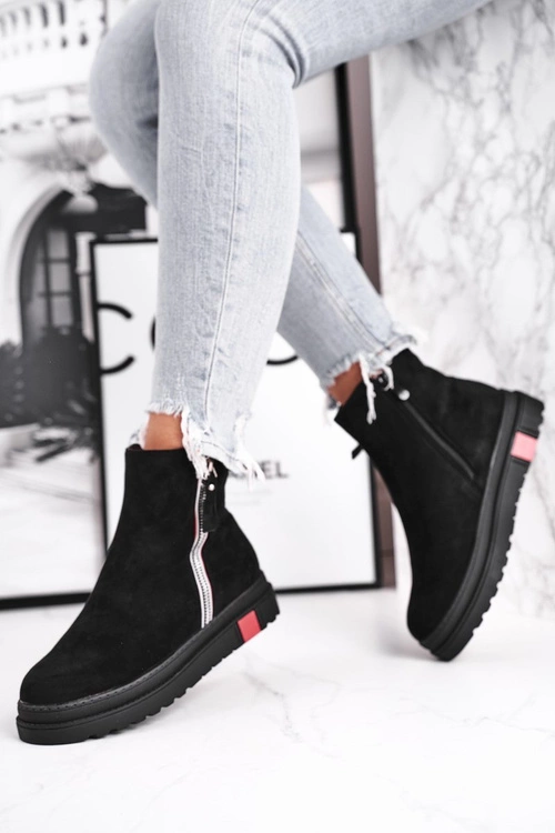 Botki Damskie Dwa Suwaki Czarne Come Back