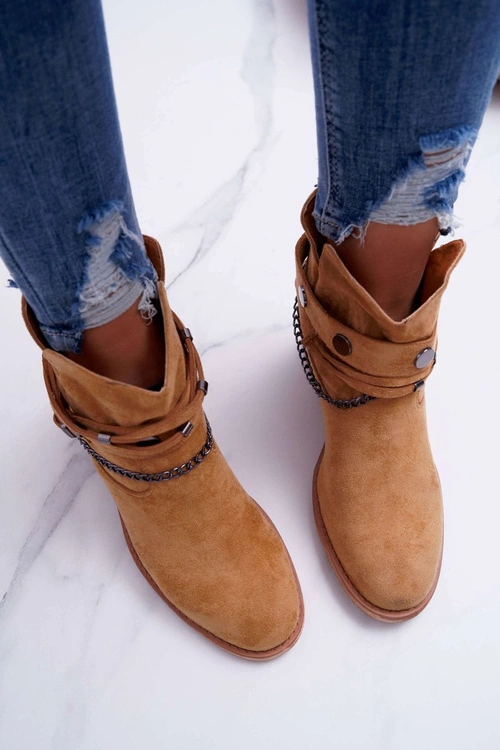 Damskie Botki Na Koturnie A3705 Camel Lucky