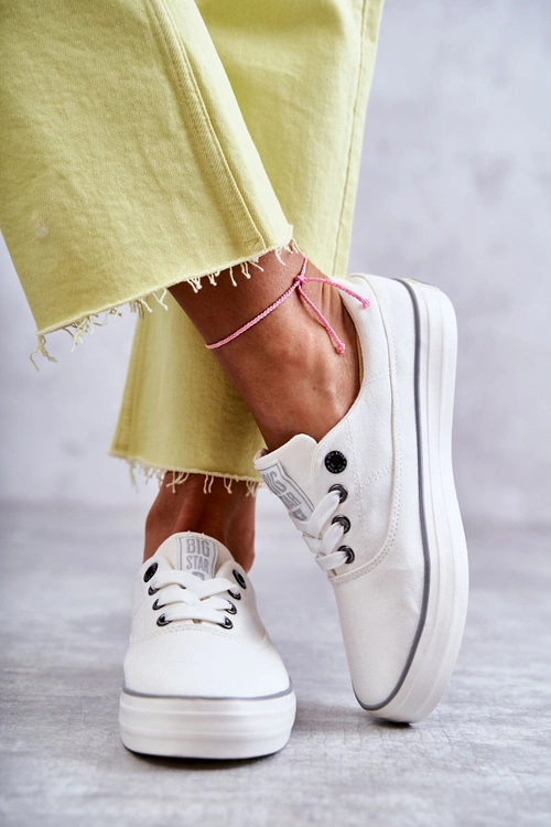 Materiałowe Damskie Tenisówki Big Star KK274017 Białe