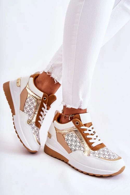 Damskie Skórzane Buty Sportowe Na Koturnie Białe Catrine