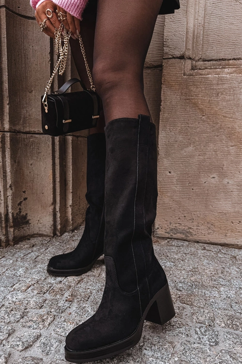 Kozaki Damskie Ocieplane Na Masywnym Słupku Czarne Sanelle