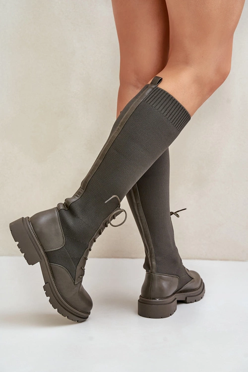 Wsuwane Kozaki Ze Skarpetkową Cholewką Ciemnozielone Iranel